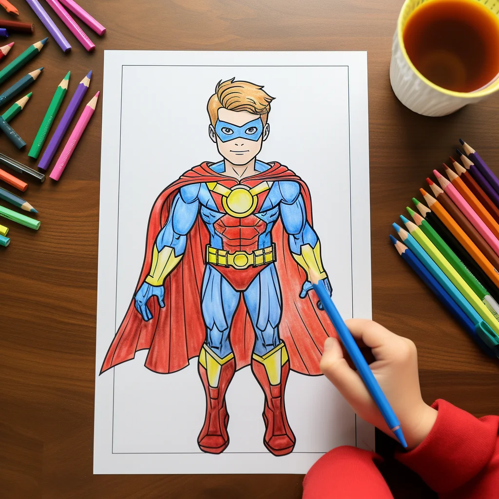 a child coloring a superhero page